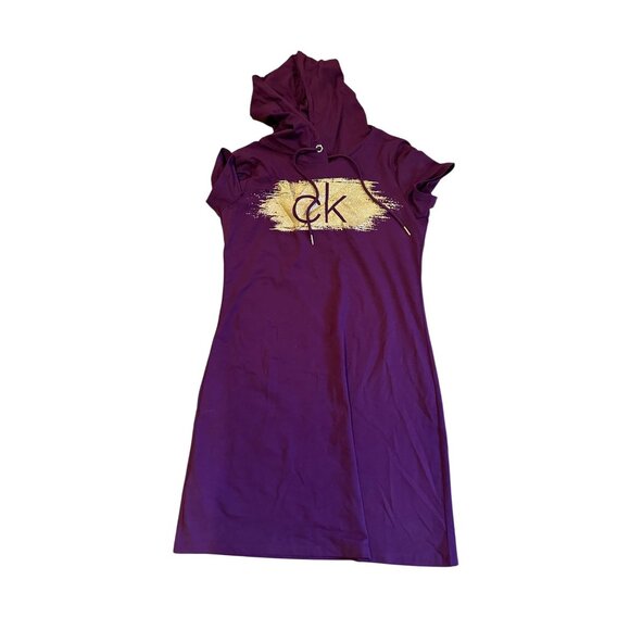 Calvin Klein Hoodie Dress – Plum with Gold Detail Size M - Picture 8 of 8
